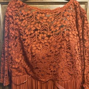 Lace mid length sleeve long bridesmaids dress